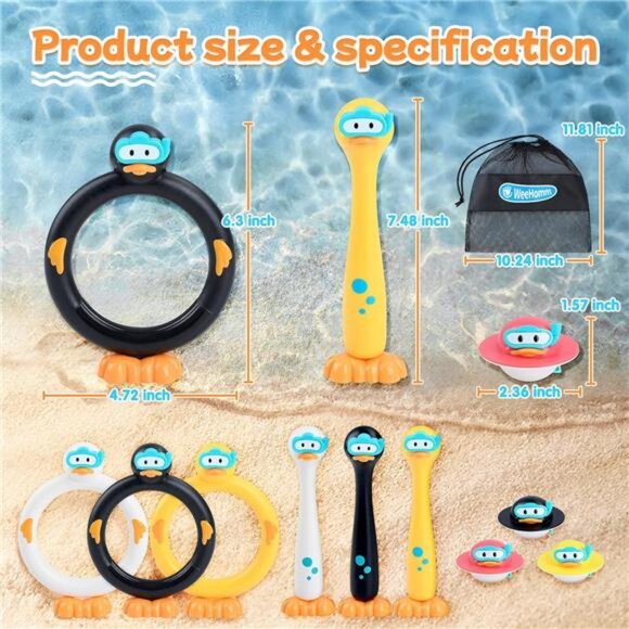 9 PCS Swimming Pool Diving Rings, Summer‎ Pool Duck Pool Diving Toys for Kids - Picture 7 of 7